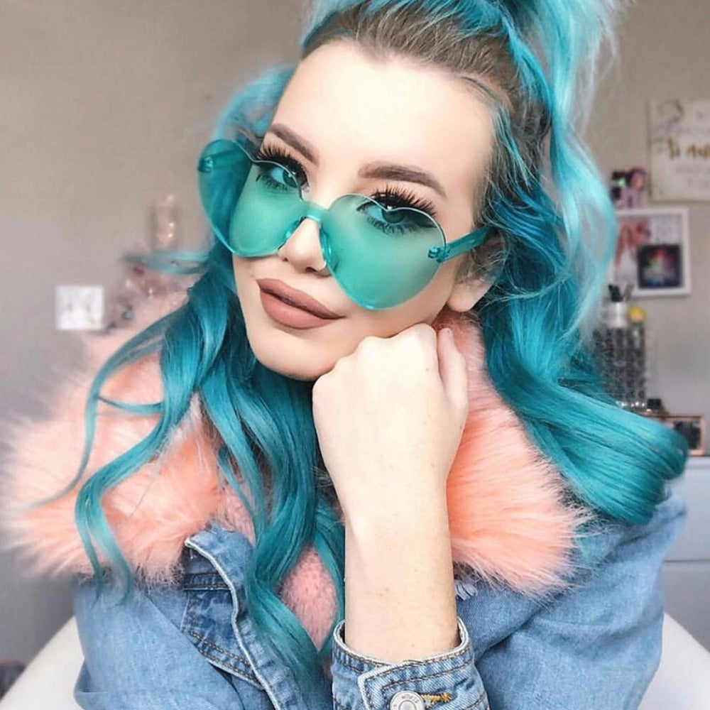Love Heart Shape Sunglasses Women 2018 Rimless Frame Tint Clear Lens Colorful Sun Glasses