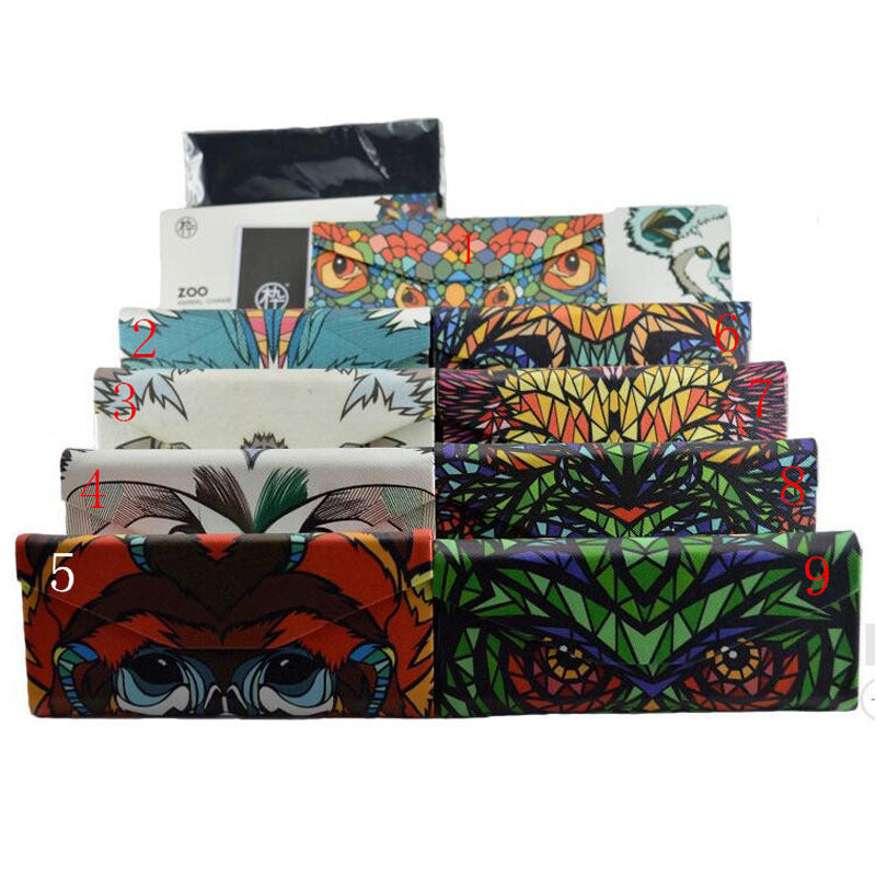 Fashion Fold Up Sunglasses Case Women Men Owl Animal Print Glasses Box