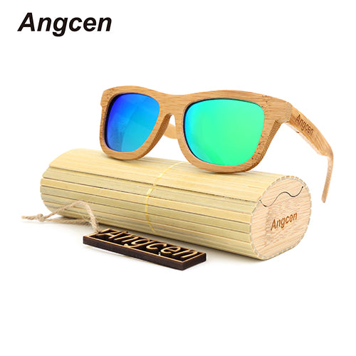 Men  Glass Bamboo Sunglasses  Retro Vintage Wood Lens Wooden Frame