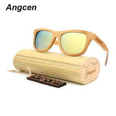 Men  Glass Bamboo Sunglasses  Retro Vintage Wood Lens Wooden Frame