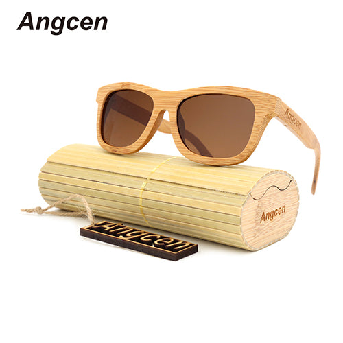 Men  Glass Bamboo Sunglasses  Retro Vintage Wood Lens Wooden Frame