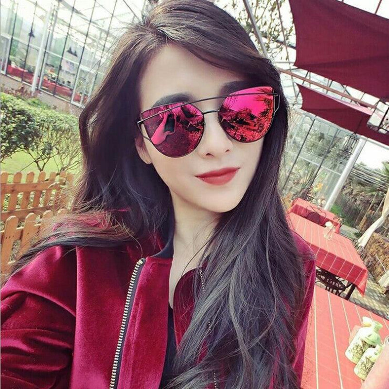Fashion Brand Cat Eye Sunglasses Women Twin-Beams
