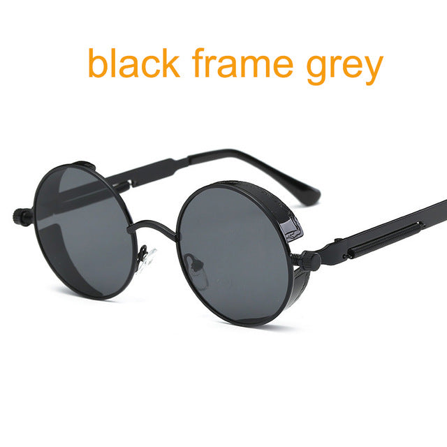 Gothic Steampunk Round Metal Sunglasses for Men