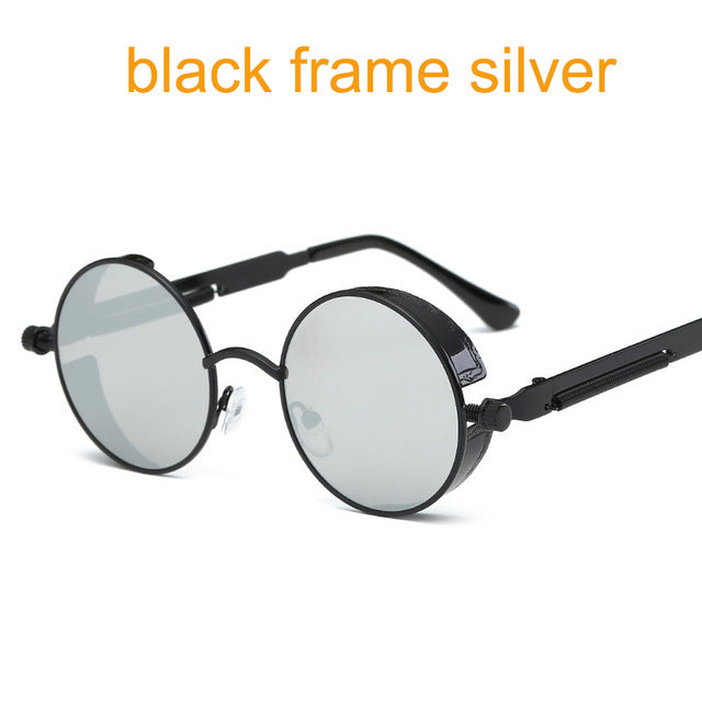 Gothic Steampunk Round Metal Sunglasses for Men
