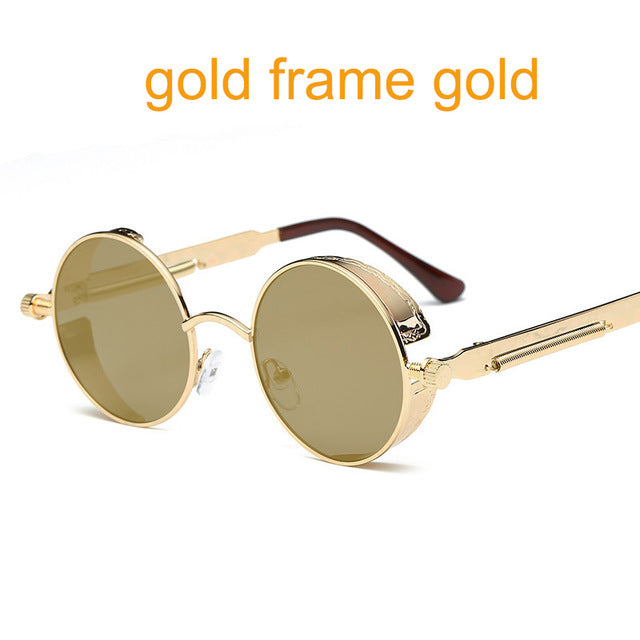 Gothic Steampunk Round Metal Sunglasses for Men