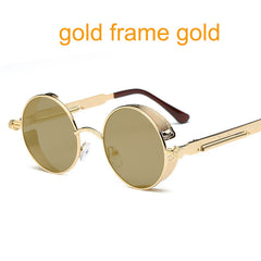 Gothic Steampunk Round Metal Sunglasses for Men