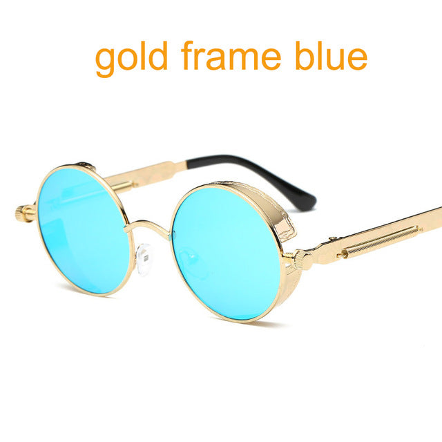 Gothic Steampunk Round Metal Sunglasses for Men
