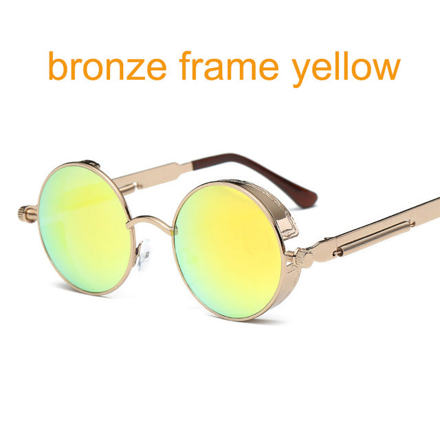 Gothic Steampunk Round Metal Sunglasses for Men