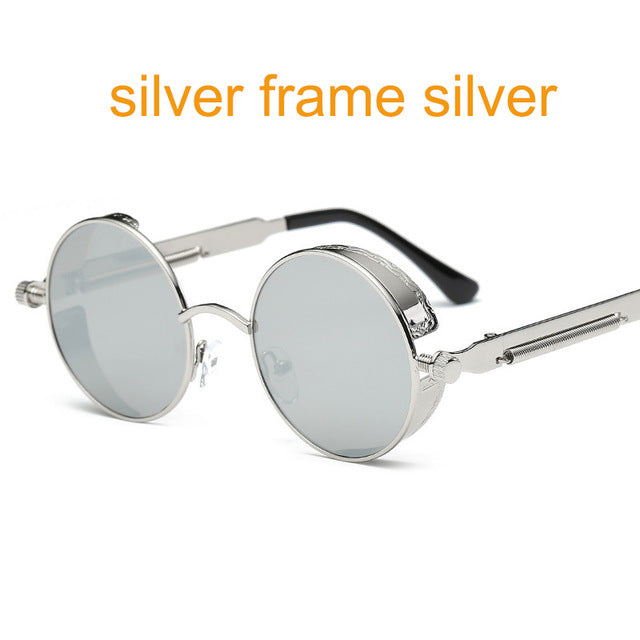 Gothic Steampunk Round Metal Sunglasses for Men