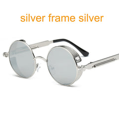Gothic Steampunk Round Metal Sunglasses for Men