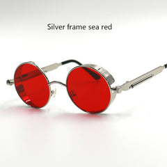 Gothic Steampunk Round Metal Sunglasses for Men