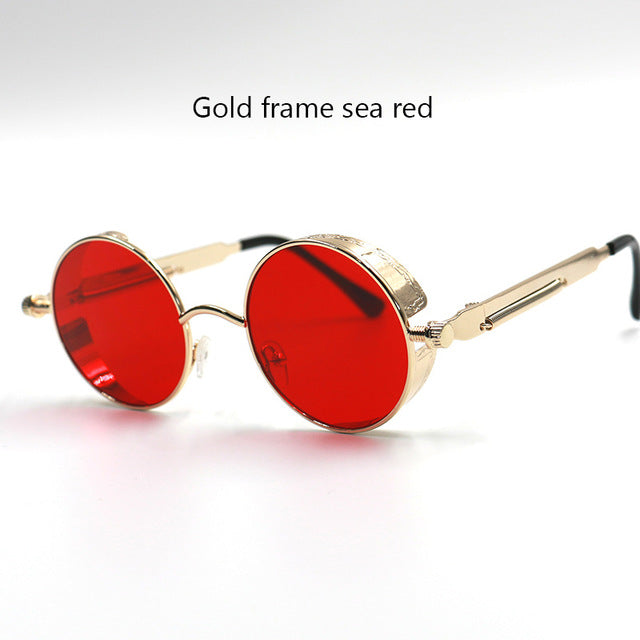 Gothic Steampunk Round Metal Sunglasses for Men