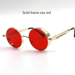 Gothic Steampunk Round Metal Sunglasses for Men