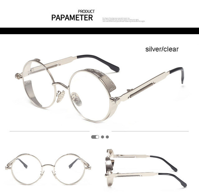 Gothic Steampunk Round Metal Sunglasses for Men