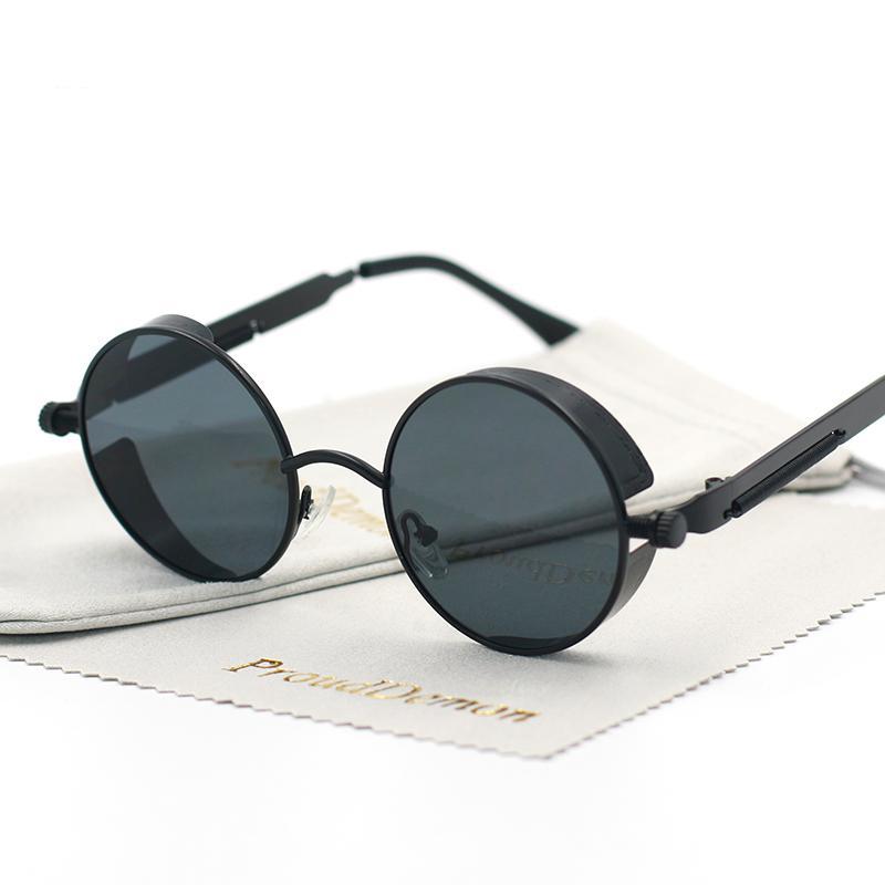 Gothic Steampunk Round Metal Sunglasses for Men
