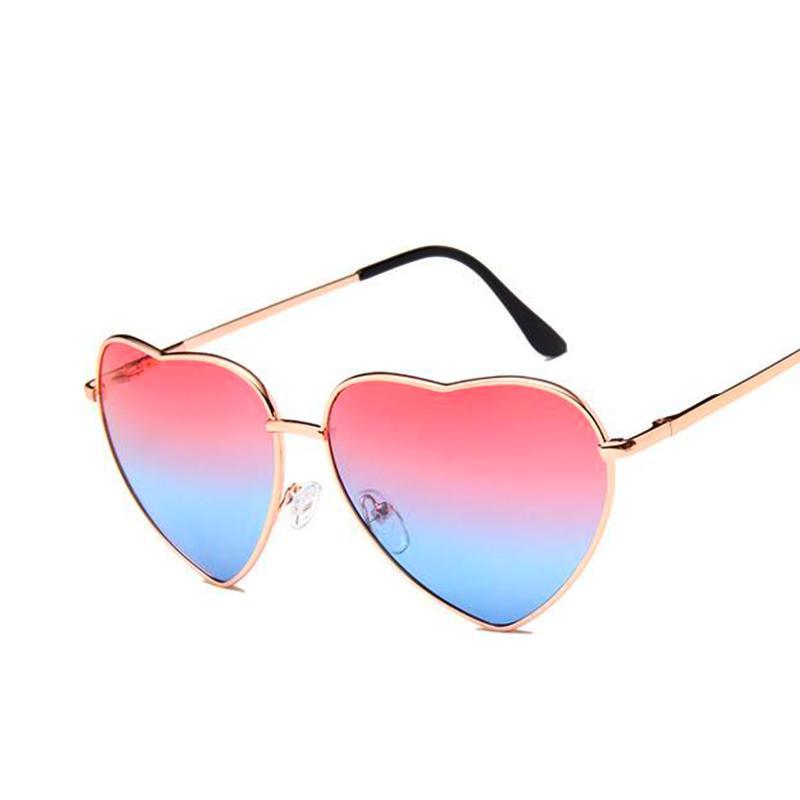 Heart Shaped Sunglasses Women Metal Frame Reflective Lens