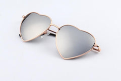 Heart Shaped Sunglasses Women Metal Frame Reflective Lens