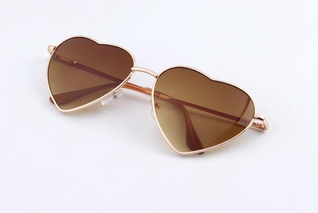 Heart Shaped Sunglasses Women Metal Frame Reflective Lens