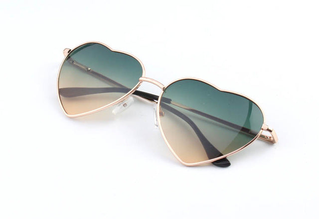 Heart Shaped Sunglasses Women Metal Frame Reflective Lens