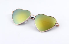 Heart Shaped Sunglasses Women Metal Frame Reflective Lens