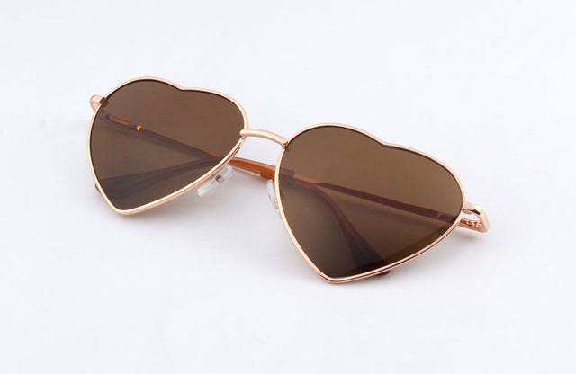 Heart Shaped Sunglasses Women Metal Frame Reflective Lens