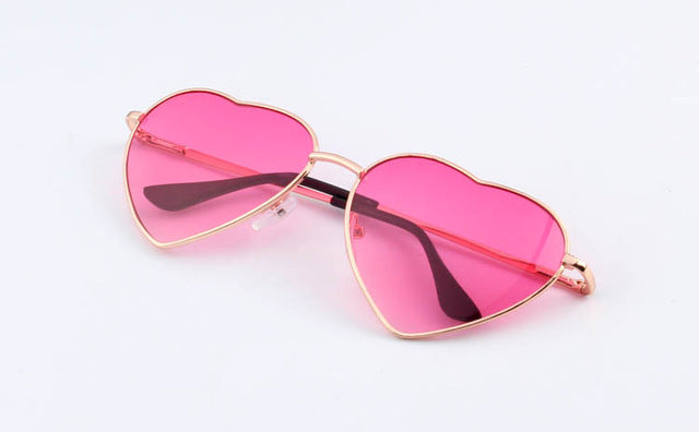 Heart Shaped Sunglasses Women Metal Frame Reflective Lens