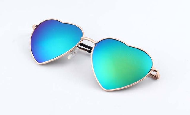 Heart Shaped Sunglasses Women Metal Frame Reflective Lens