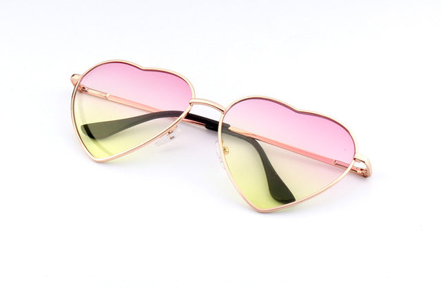 Heart Shaped Sunglasses Women Metal Frame Reflective Lens