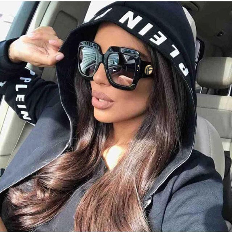 Oversized Square Sunglasses Women Luxury Red Green Sun Glasses
