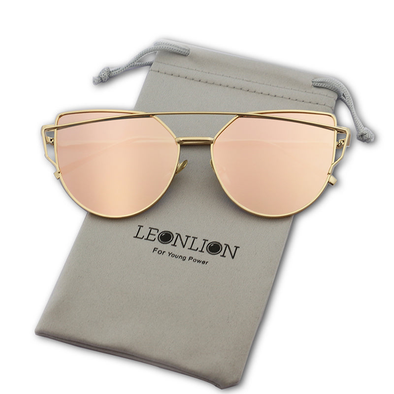 LeonLion Cat eye Sunglasses Women Vintage Metal Reflective